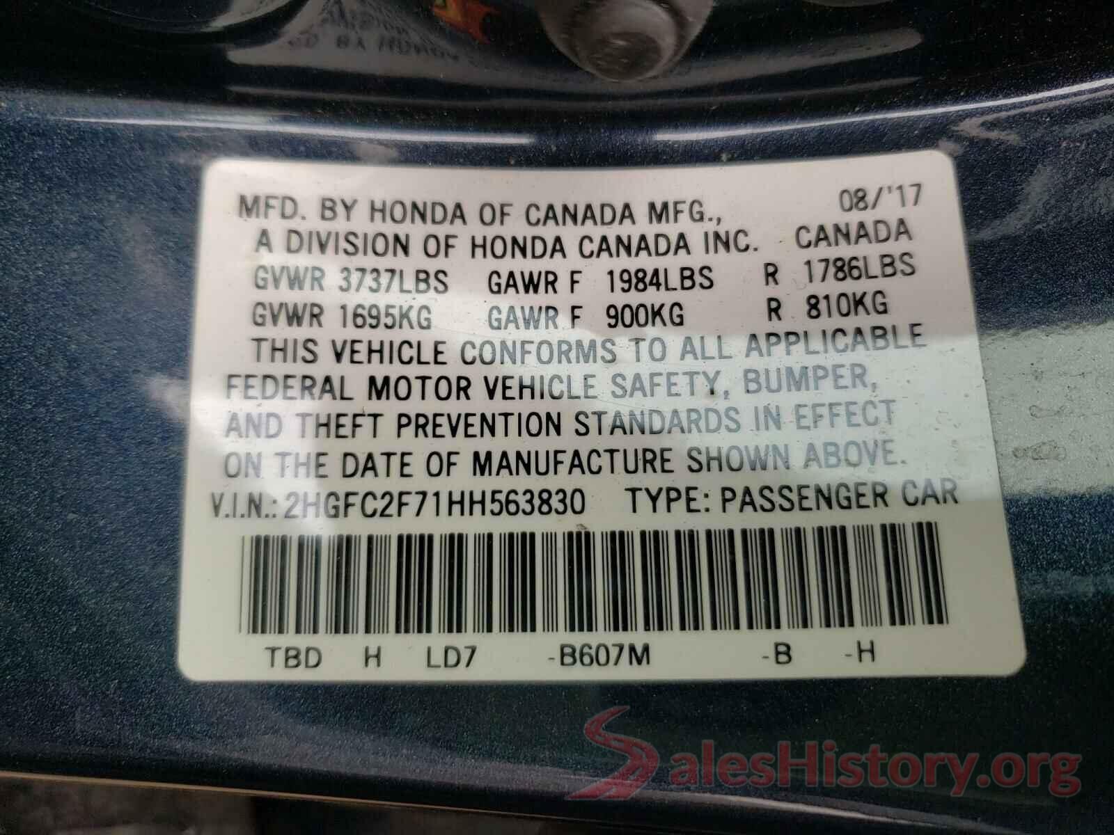 2HGFC2F71HH563830 2017 HONDA CIVIC