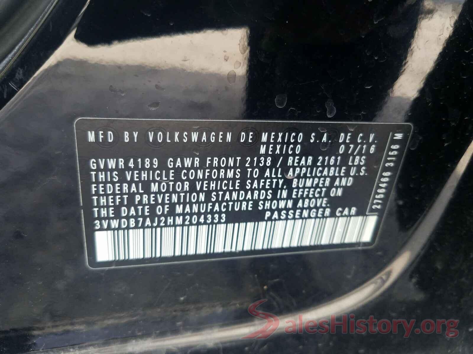 3VWDB7AJ2HM204333 2017 VOLKSWAGEN JETTA