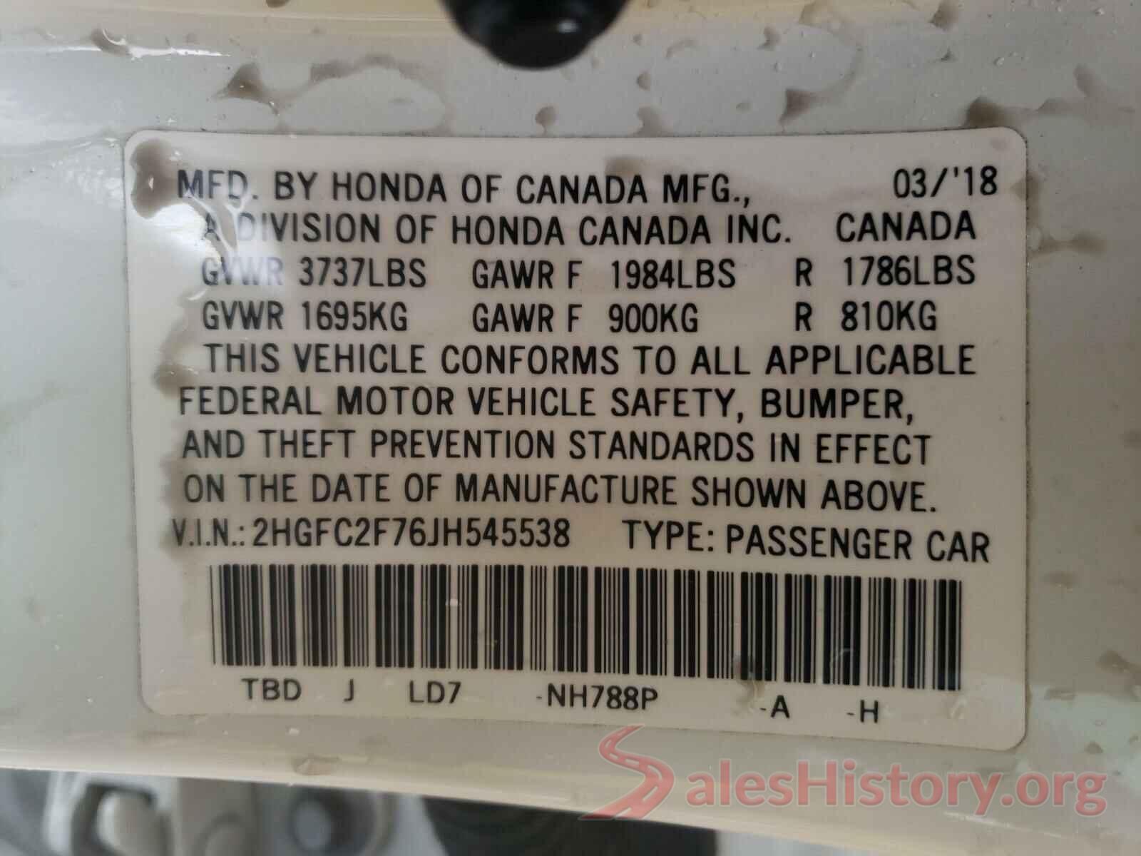 2HGFC2F76JH545538 2018 HONDA CIVIC