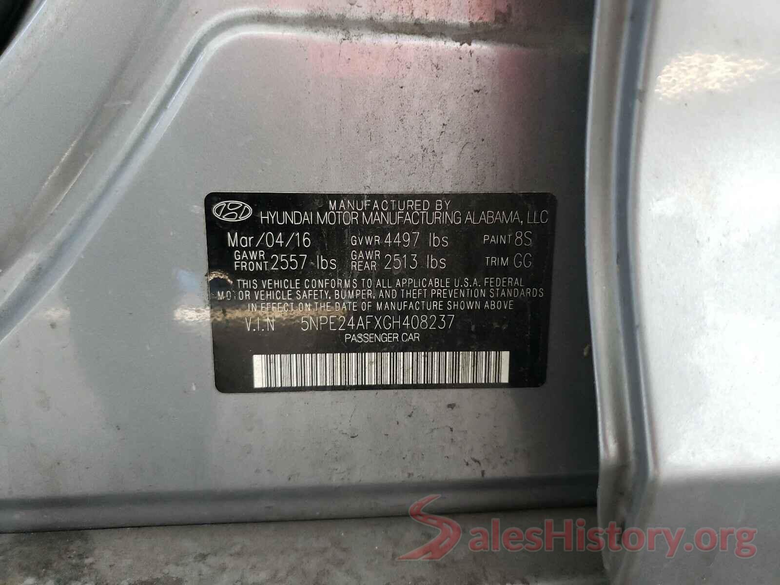 5NPE24AFXGH408237 2016 HYUNDAI SONATA