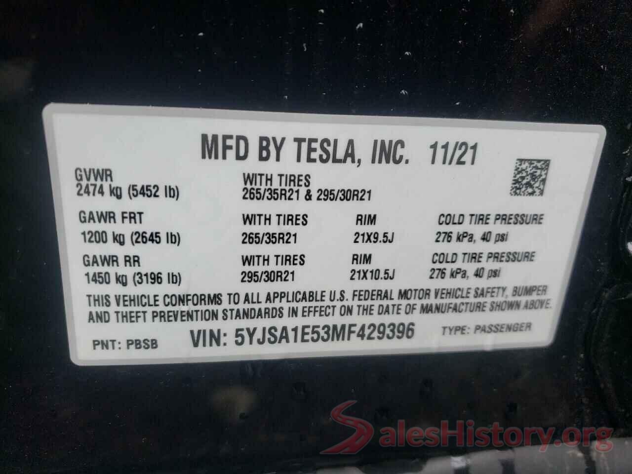 5YJSA1E53MF429396 2021 TESLA MODEL S