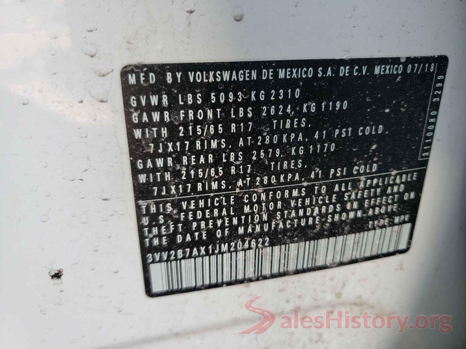 3VV2B7AX1JM204622 2018 VOLKSWAGEN TIGUAN