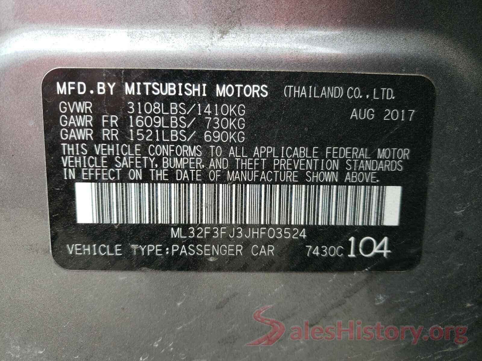 ML32F3FJ3JHF03524 2018 MITSUBISHI MIRAGE