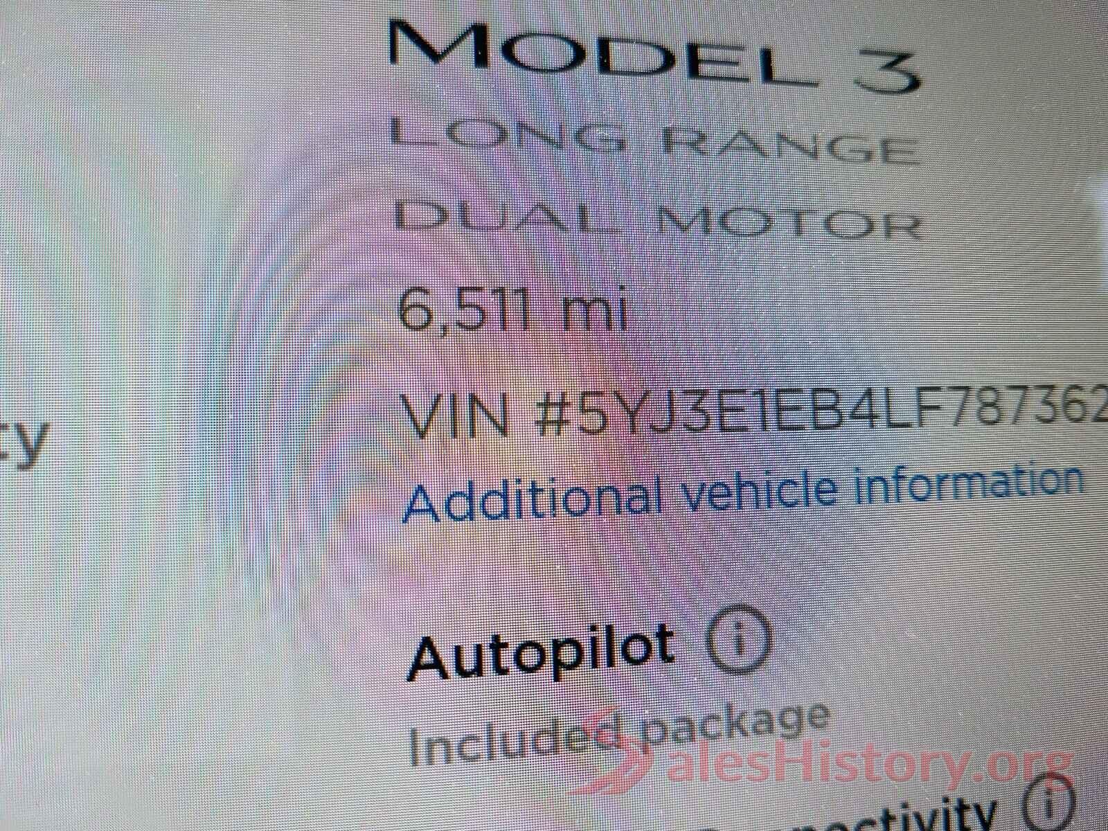 5YJ3E1EB4LF787362 2020 TESLA MODEL 3