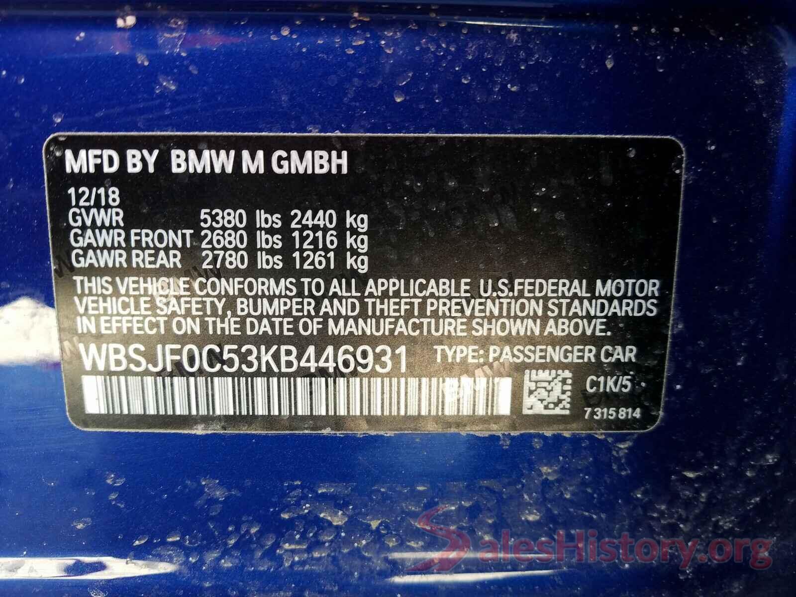 WBSJF0C53KB446931 2019 BMW M5