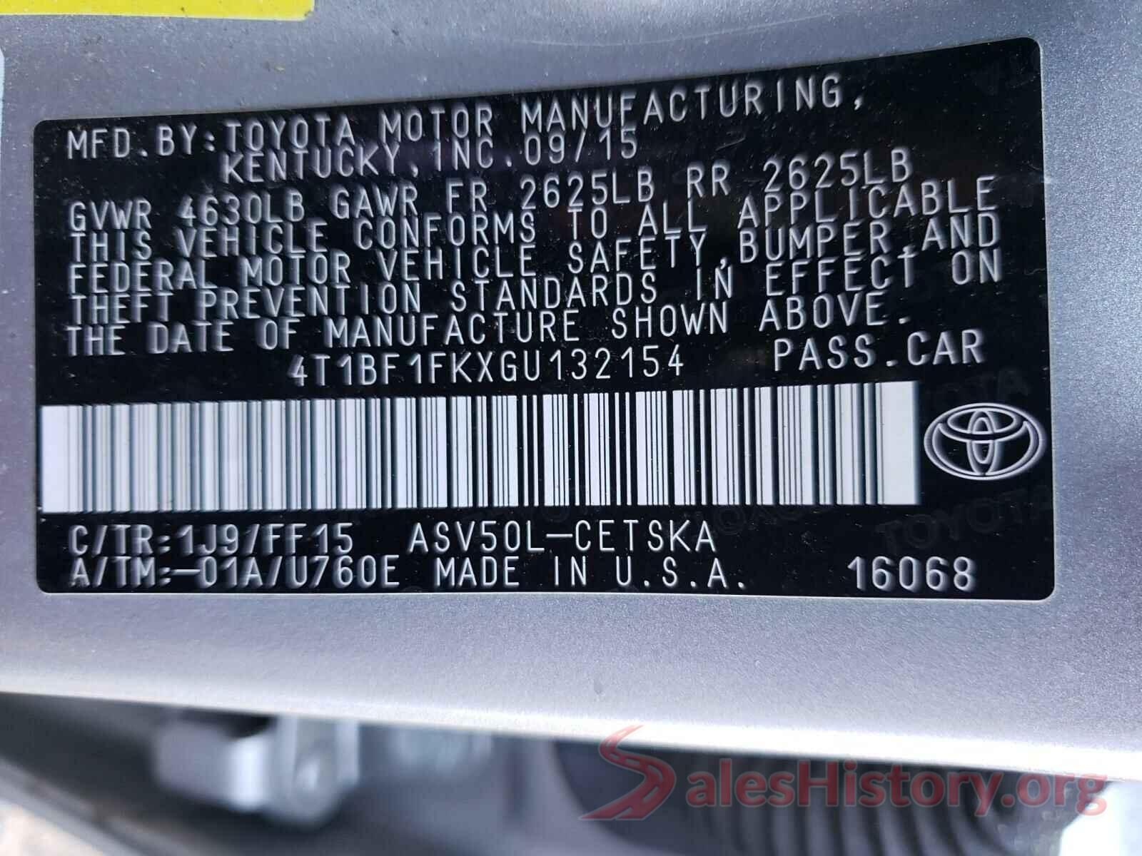 4T1BF1FKXGU132154 2016 TOYOTA CAMRY