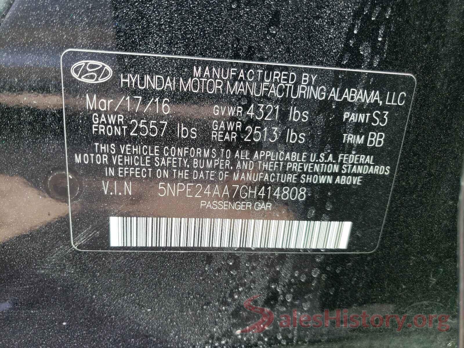 5NPE24AA7GH414808 2016 HYUNDAI SONATA