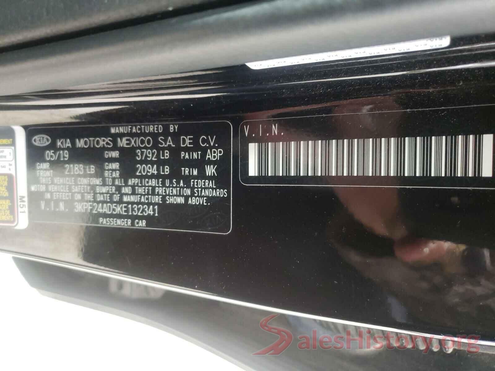 3KPF24AD5KE132341 2019 KIA FORTE