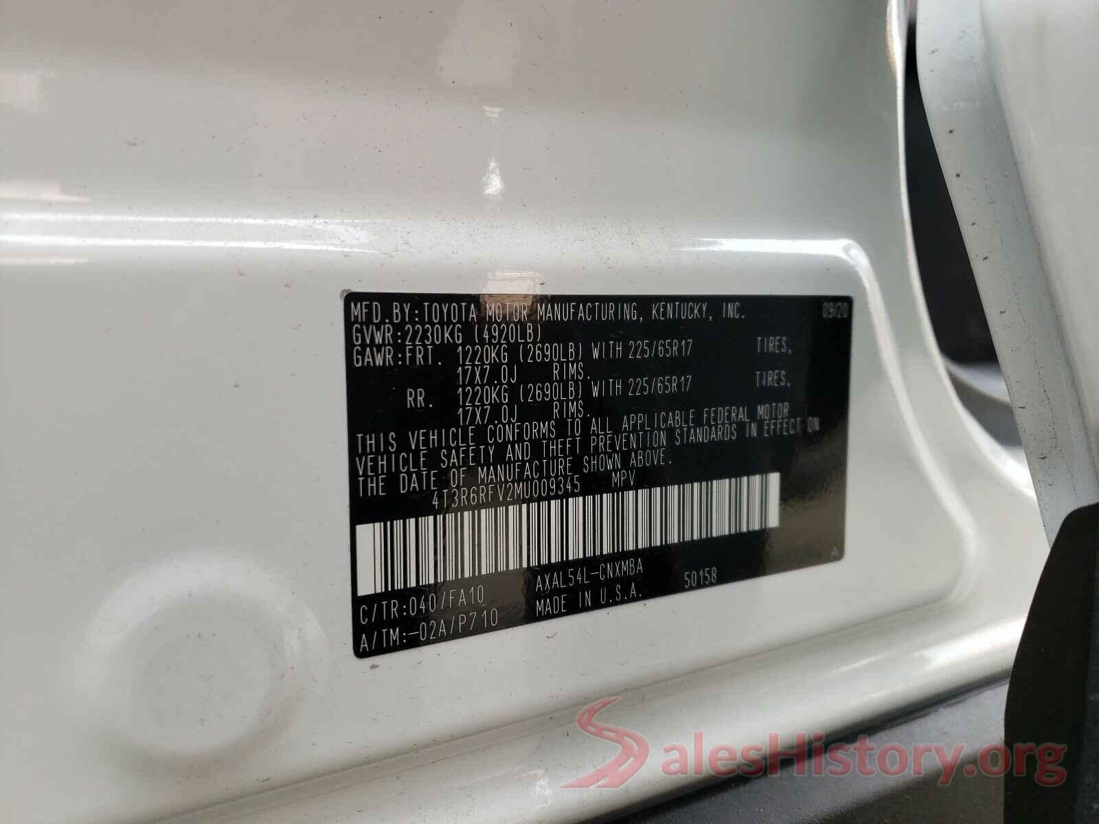 4T3R6RFV2MU009345 2021 TOYOTA RAV4