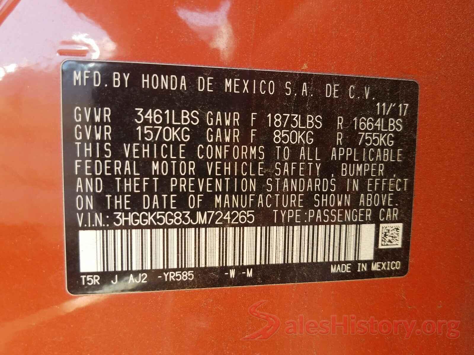 3HGGK5G83JM724265 2018 HONDA FIT