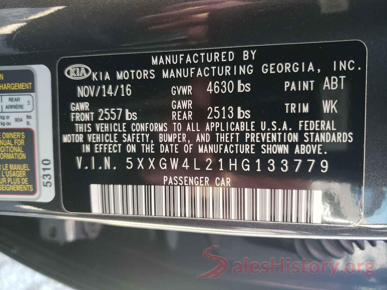 5XXGW4L21HG133779 2017 KIA OPTIMA