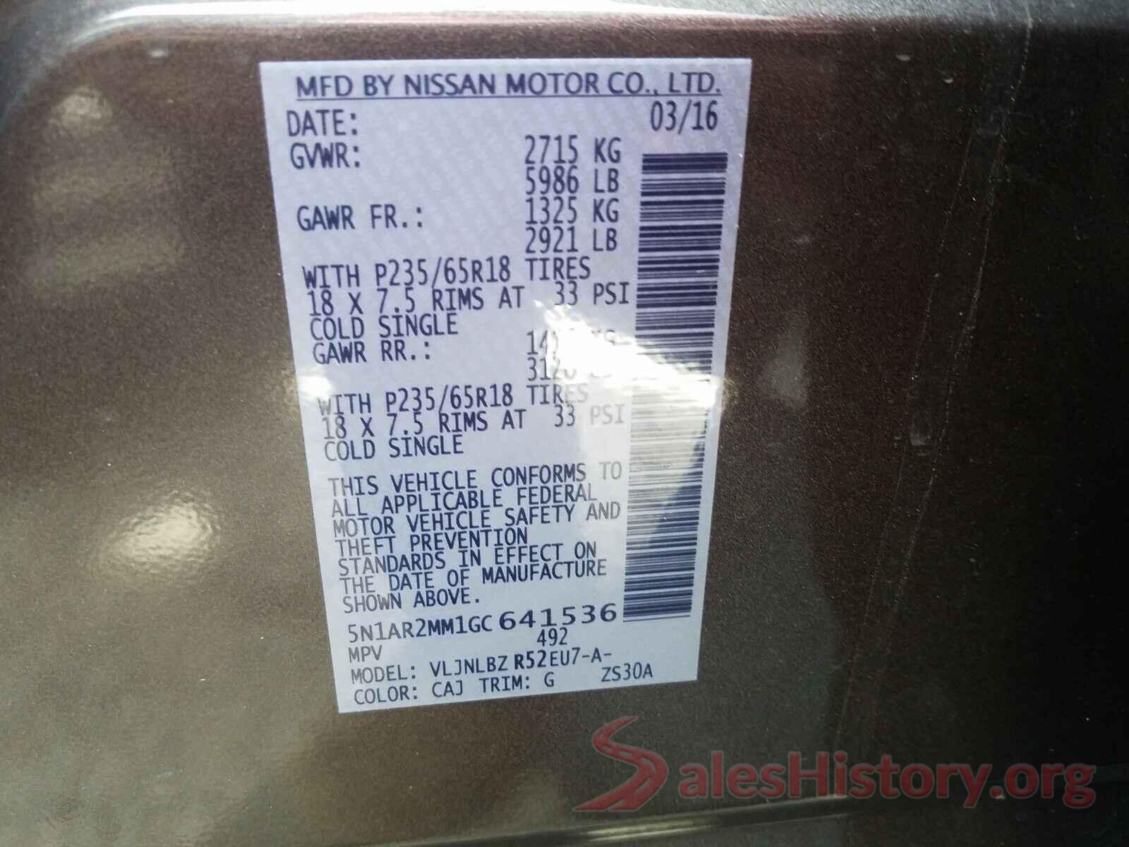 5N1AR2MM1GC641536 2016 NISSAN PATHFINDER