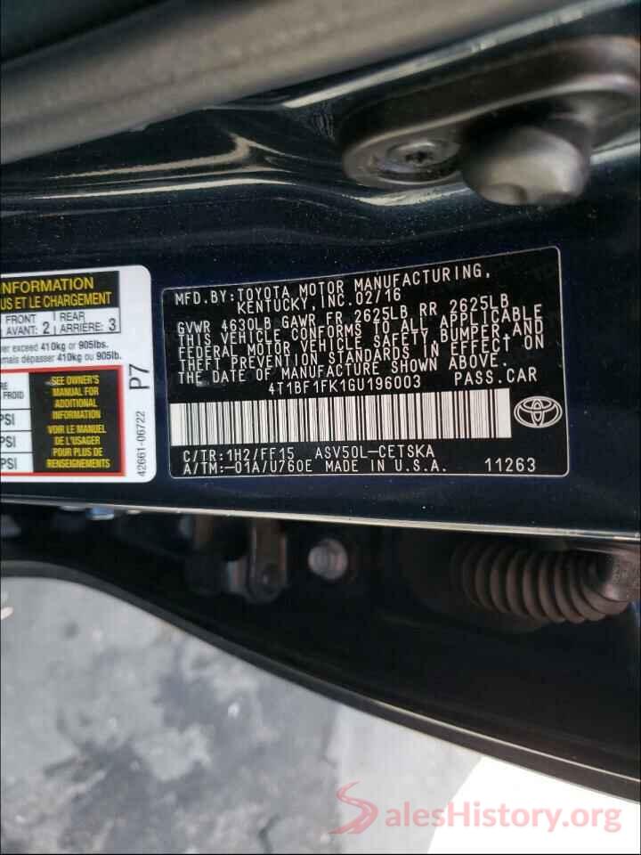 4T1BF1FK1GU196003 2016 TOYOTA CAMRY