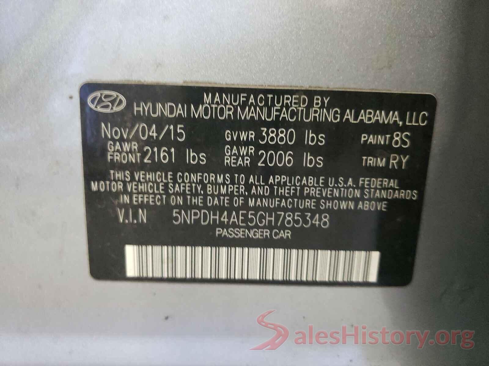 5NPDH4AE5GH785348 2016 HYUNDAI ELANTRA