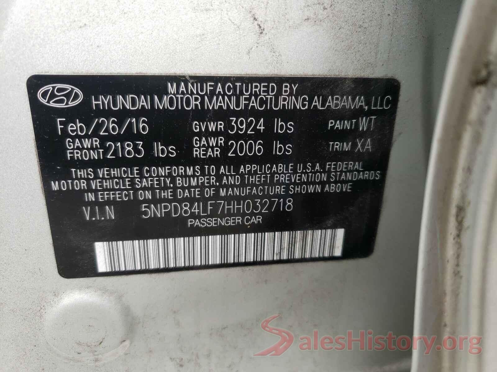 5NPD84LF7HH032718 2017 HYUNDAI ELANTRA