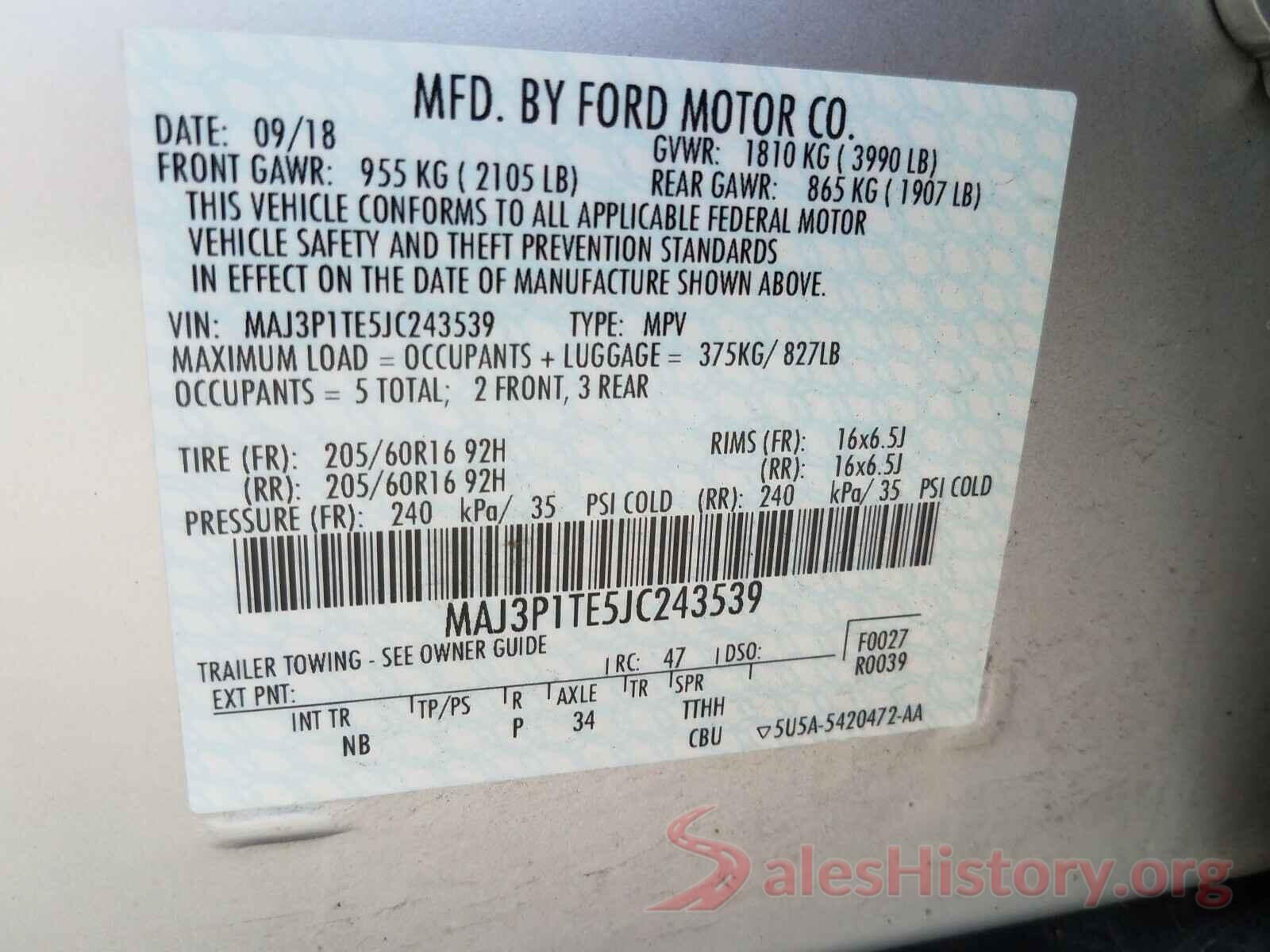 MAJ3P1TE5JC243539 2018 FORD ALL OTHER