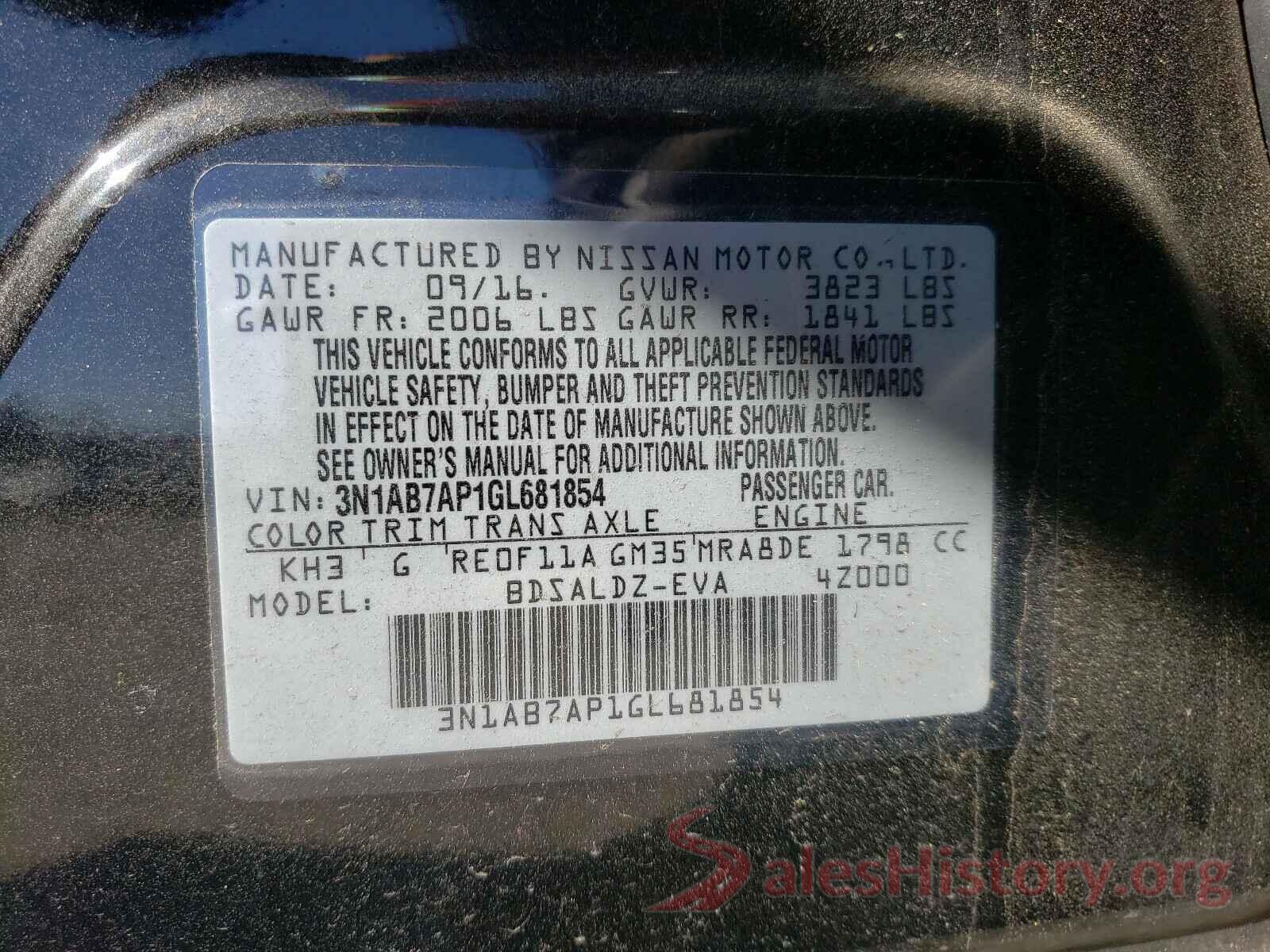 3N1AB7AP1GL681854 2016 NISSAN SENTRA