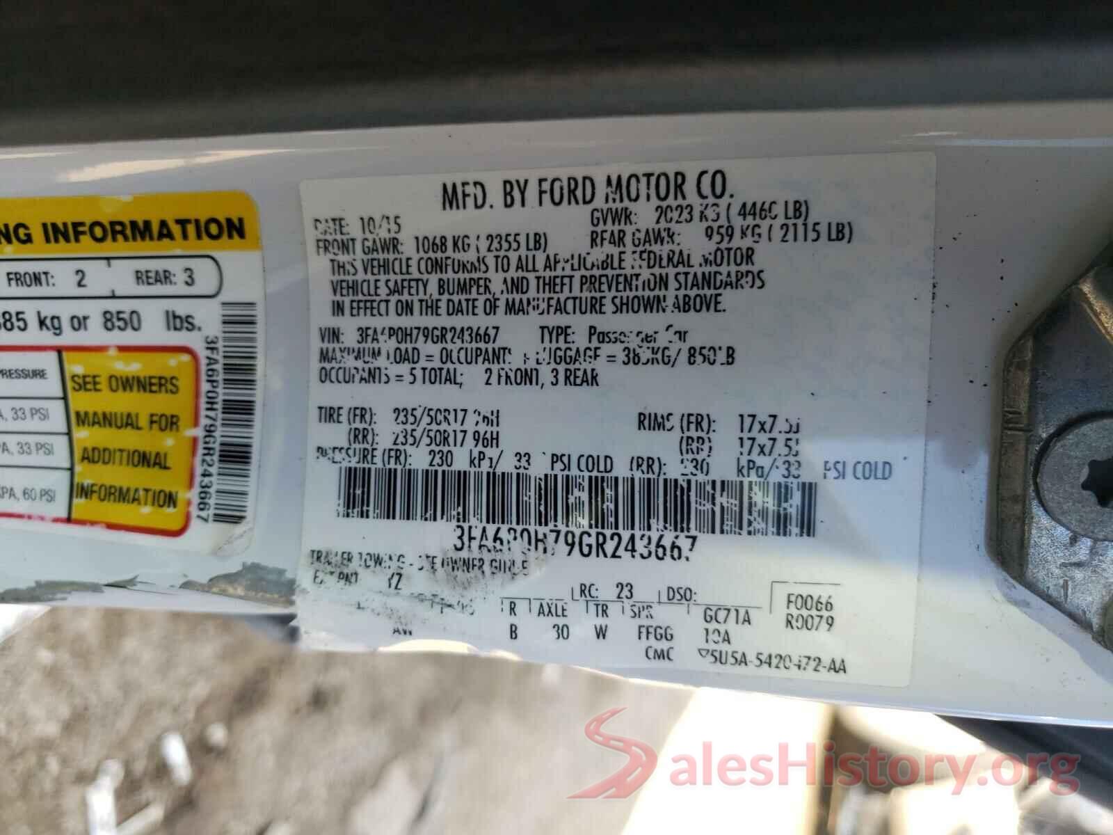 3FA6P0H79GR243667 2016 FORD FUSION