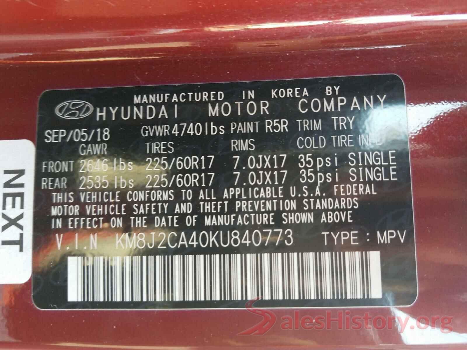 KM8J2CA40KU840773 2019 HYUNDAI TUCSON