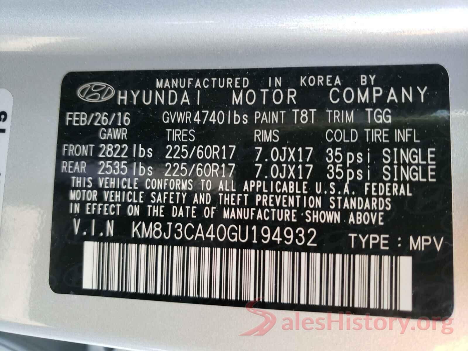 KM8J3CA40GU194932 2016 HYUNDAI TUCSON