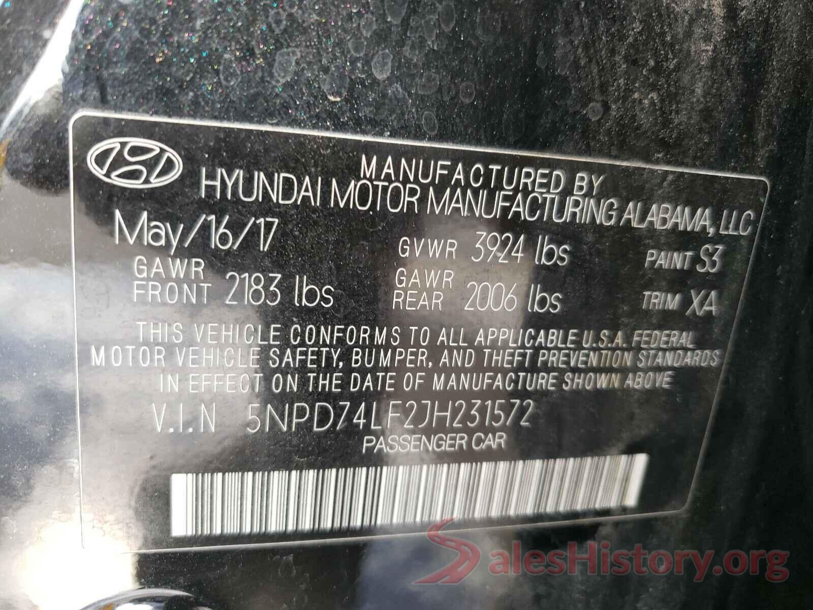 5NPD74LF2JH231572 2018 HYUNDAI ELANTRA