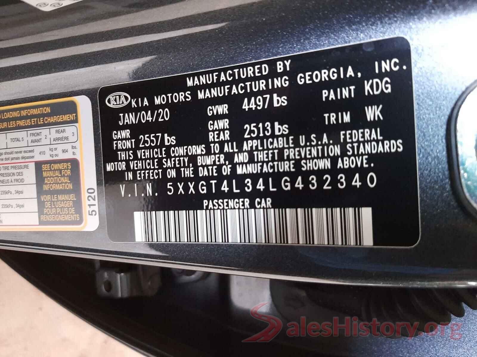 5XXGT4L34LG432340 2020 KIA OPTIMA