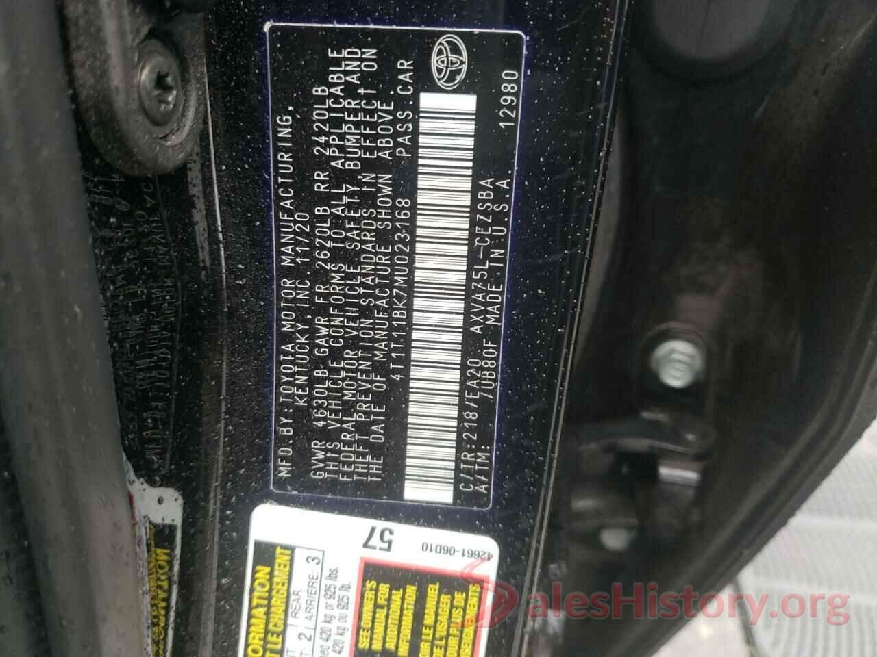 4T1T11BK7MU023168 2021 TOYOTA CAMRY