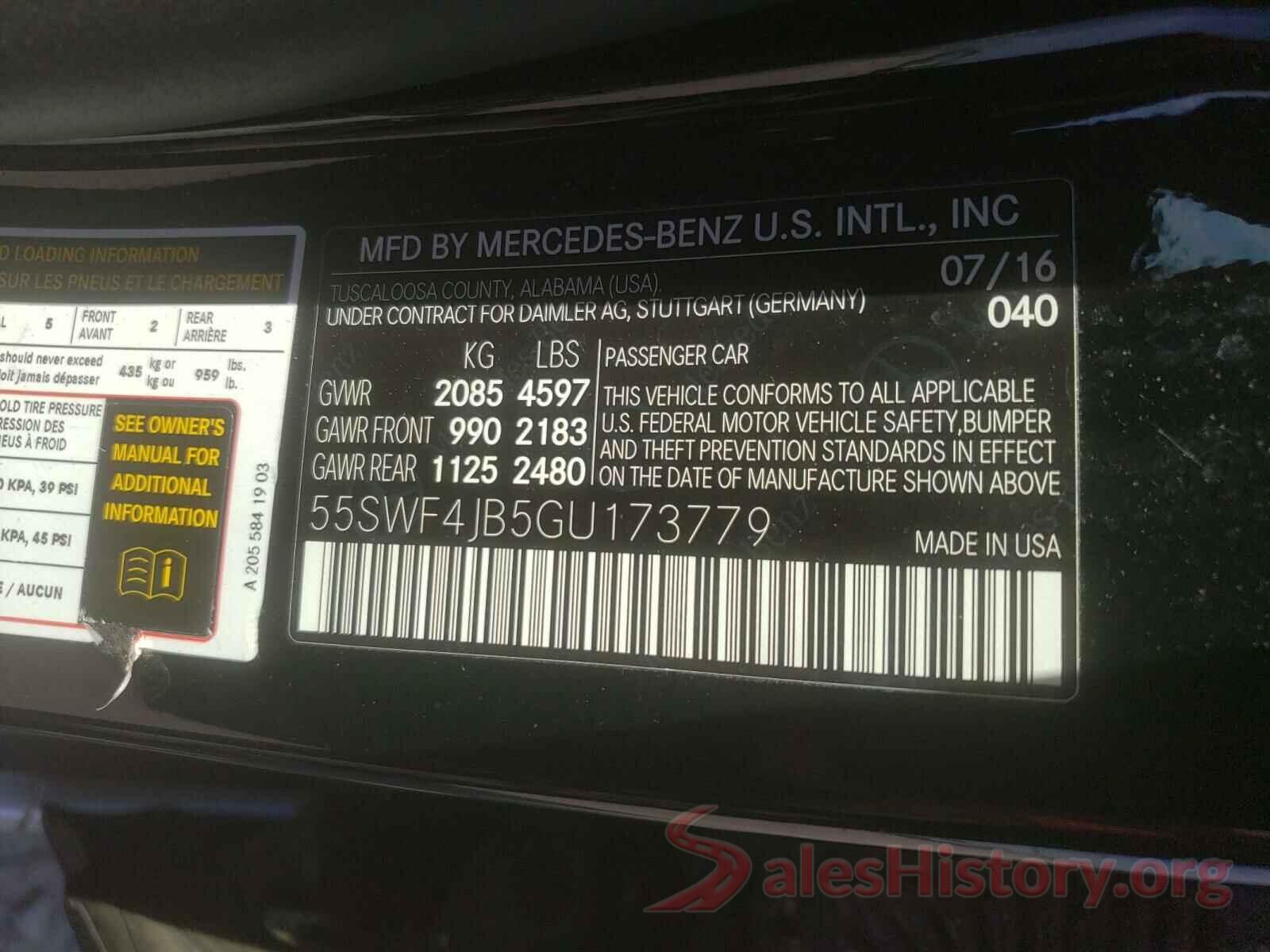 55SWF4JB5GU173779 2016 MERCEDES-BENZ C CLASS