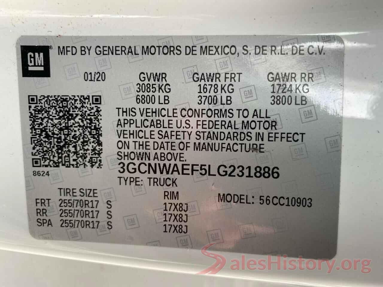 3GCNWAEF5LG231886 2020 CHEVROLET SILVERADO