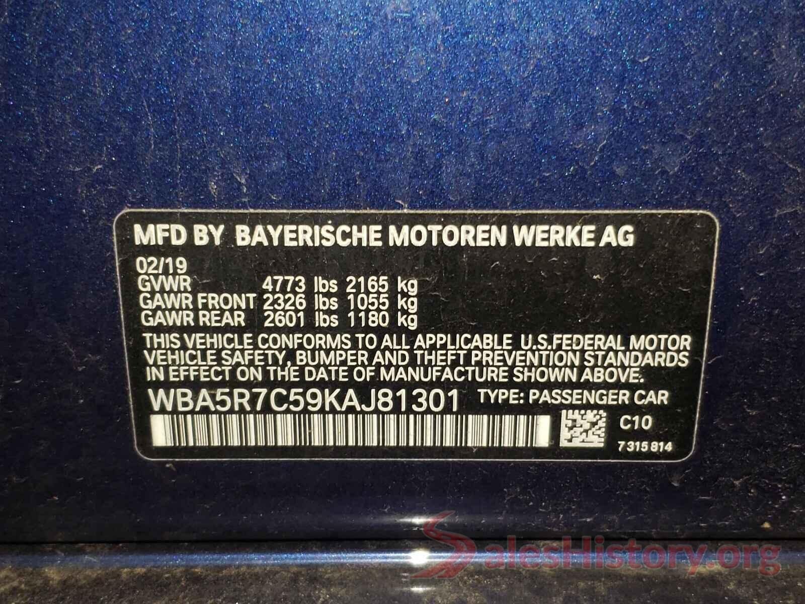 WBA5R7C59KAJ81301 2019 BMW 3 SERIES