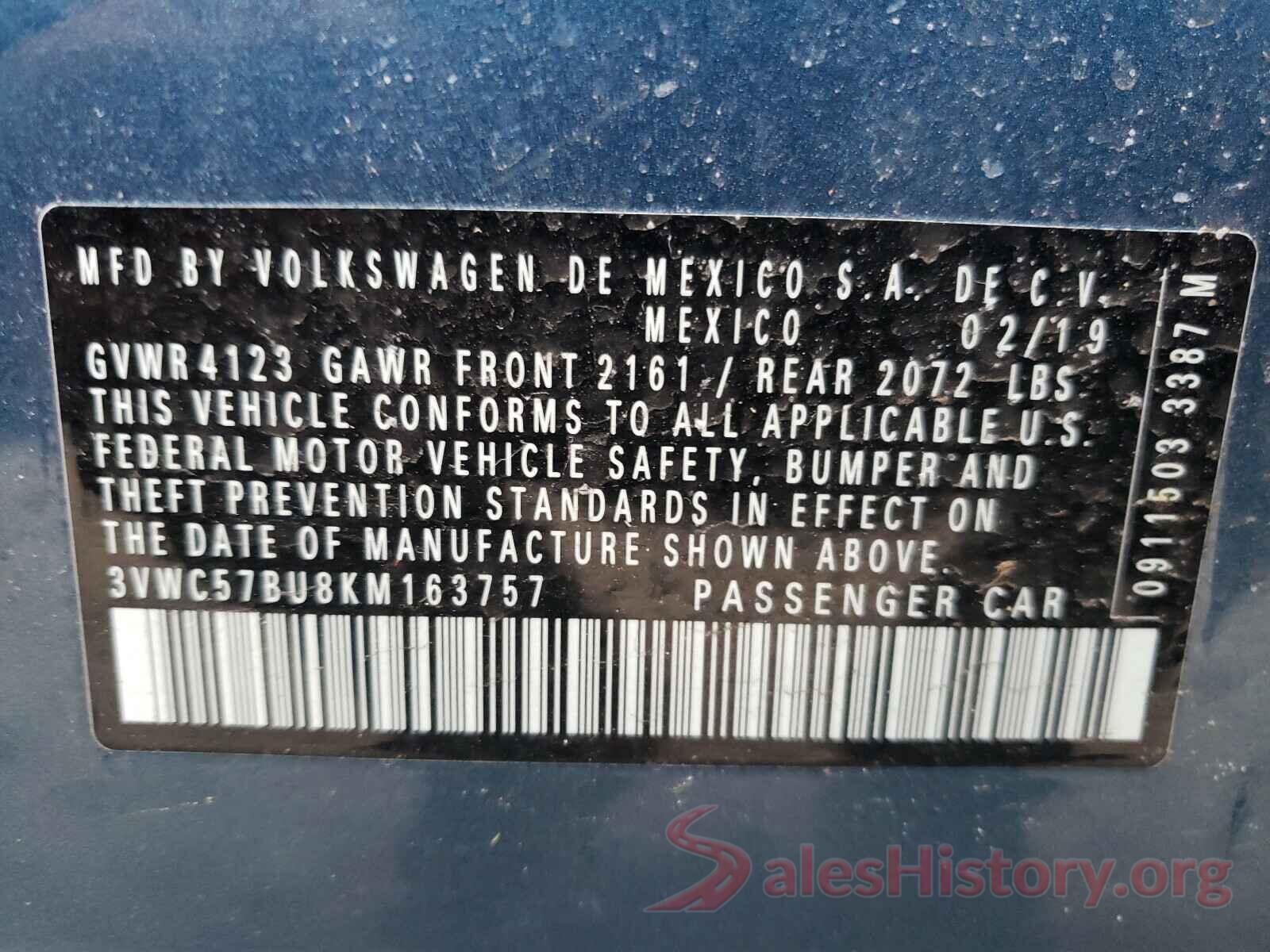 3VWC57BU8KM163757 2019 VOLKSWAGEN JETTA