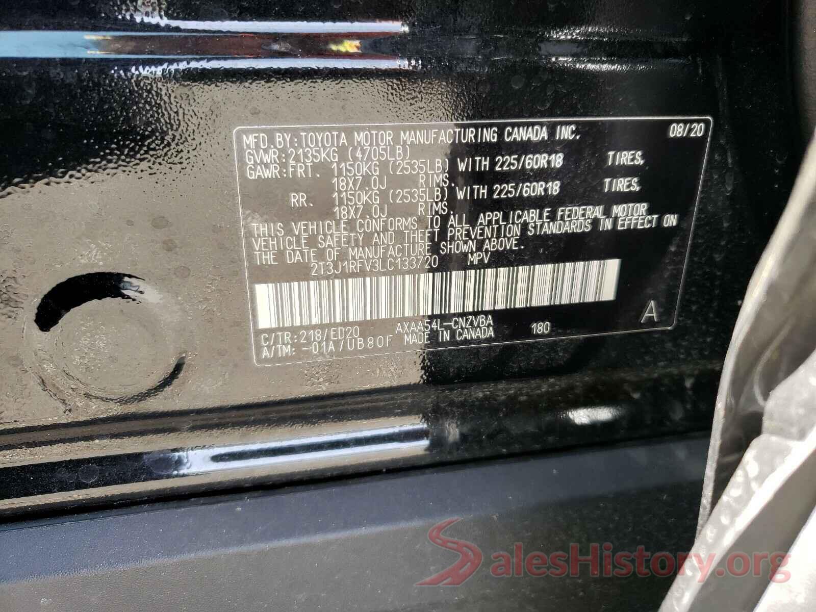 2T3J1RFV3LC133720 2020 TOYOTA RAV4