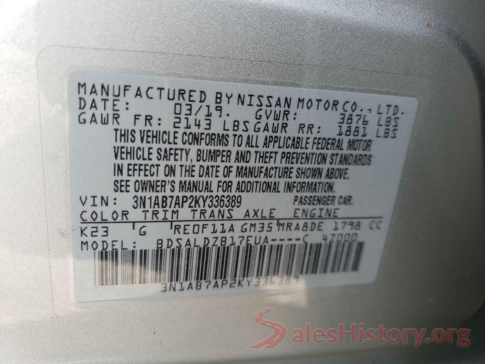 3N1AB7AP2KY336389 2019 NISSAN SENTRA