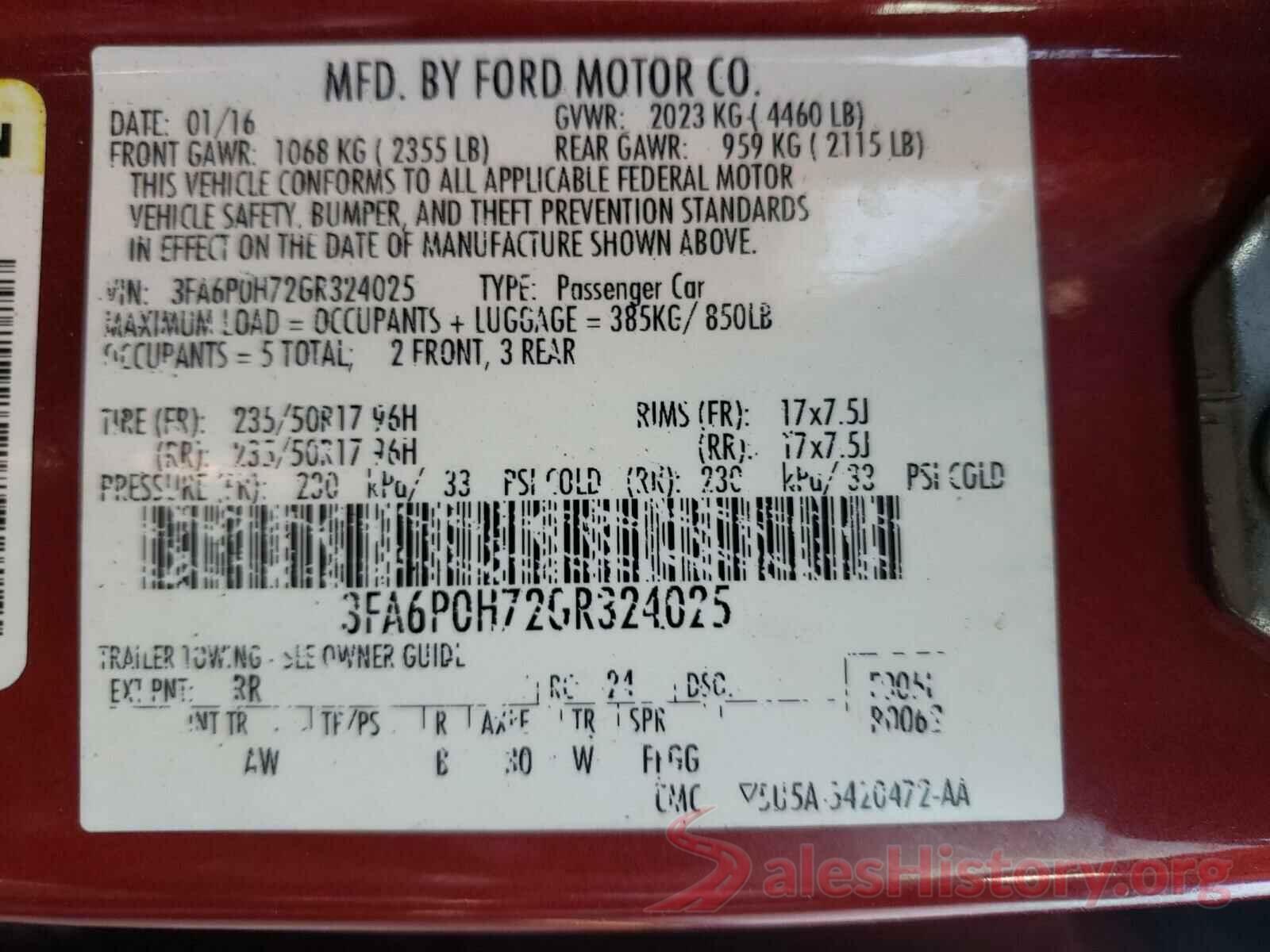 3FA6P0H72GR324025 2016 FORD FUSION