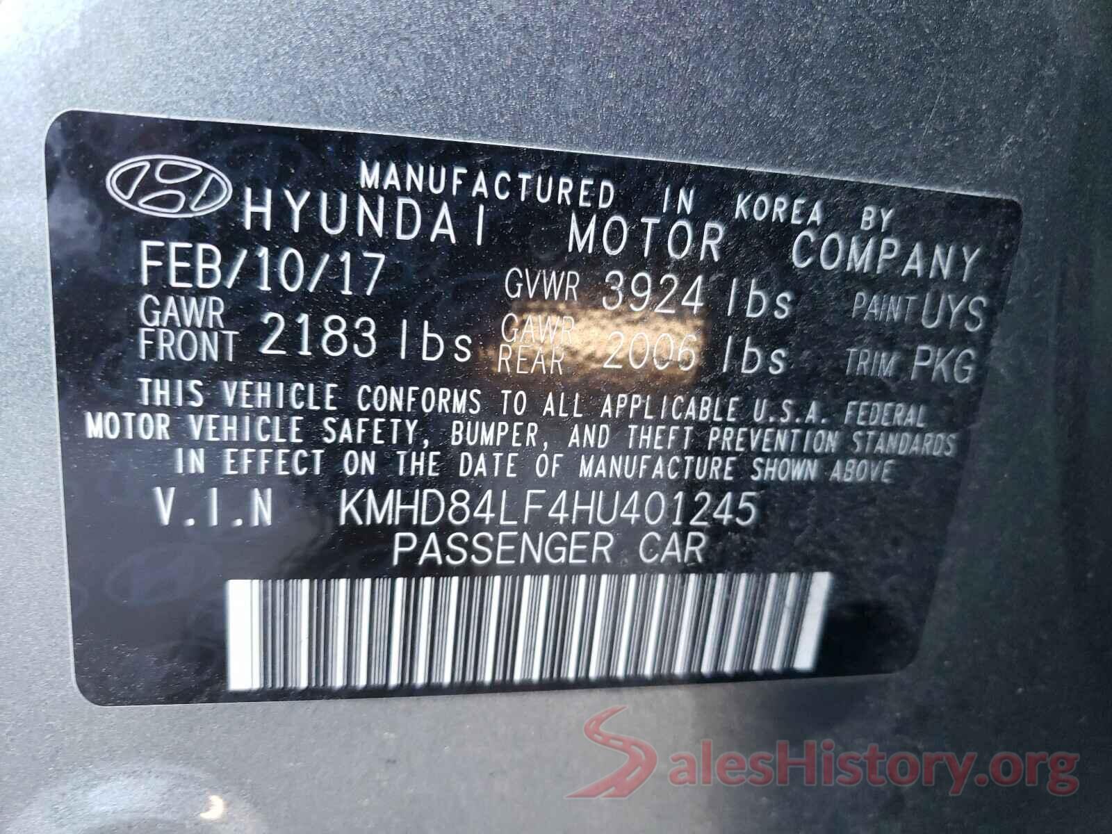 KMHD84LF4HU401245 2017 HYUNDAI ELANTRA