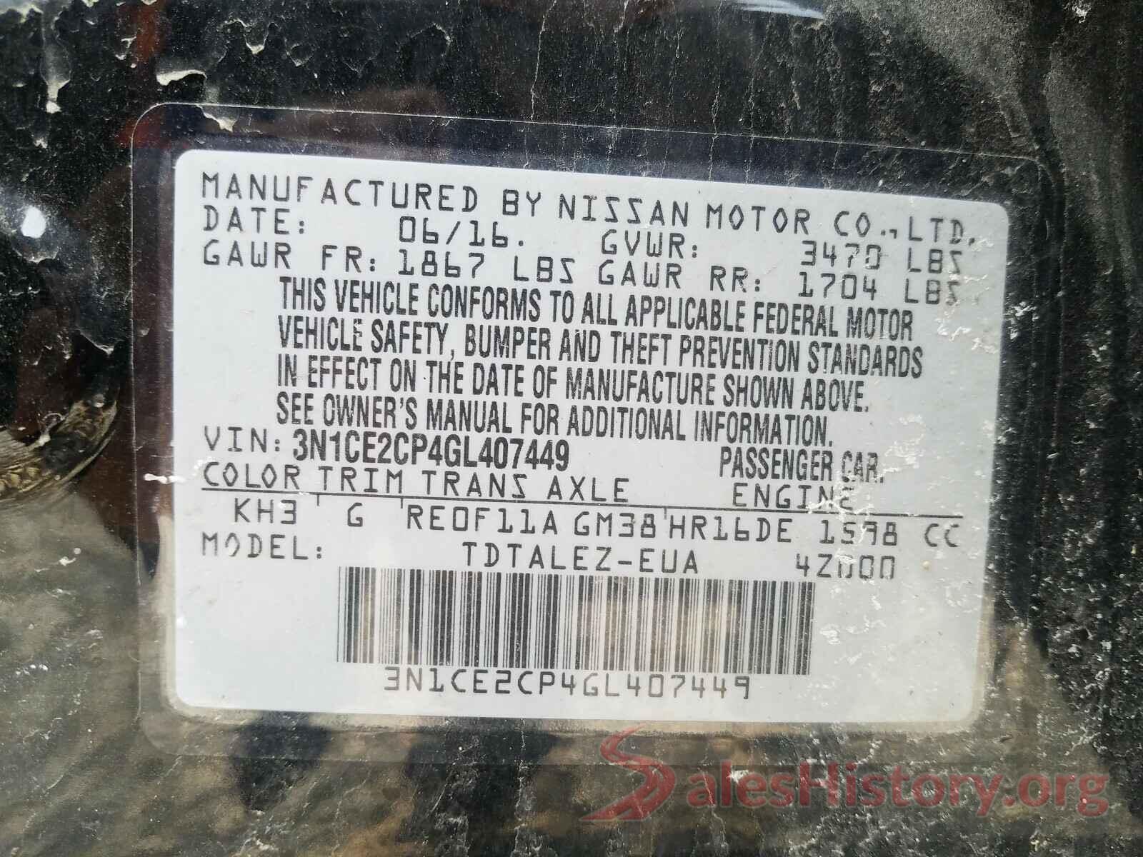 3N1CE2CP4GL407449 2016 NISSAN VERSA