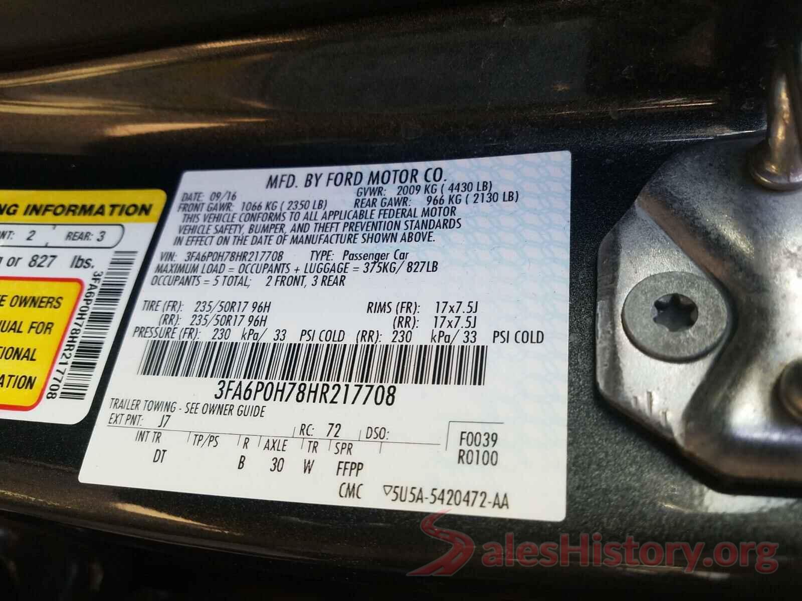 3FA6P0H78HR217708 2017 FORD FUSION