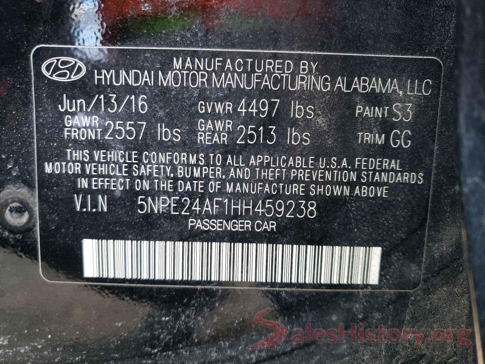 5NPE24AF1HH459238 2017 HYUNDAI SONATA