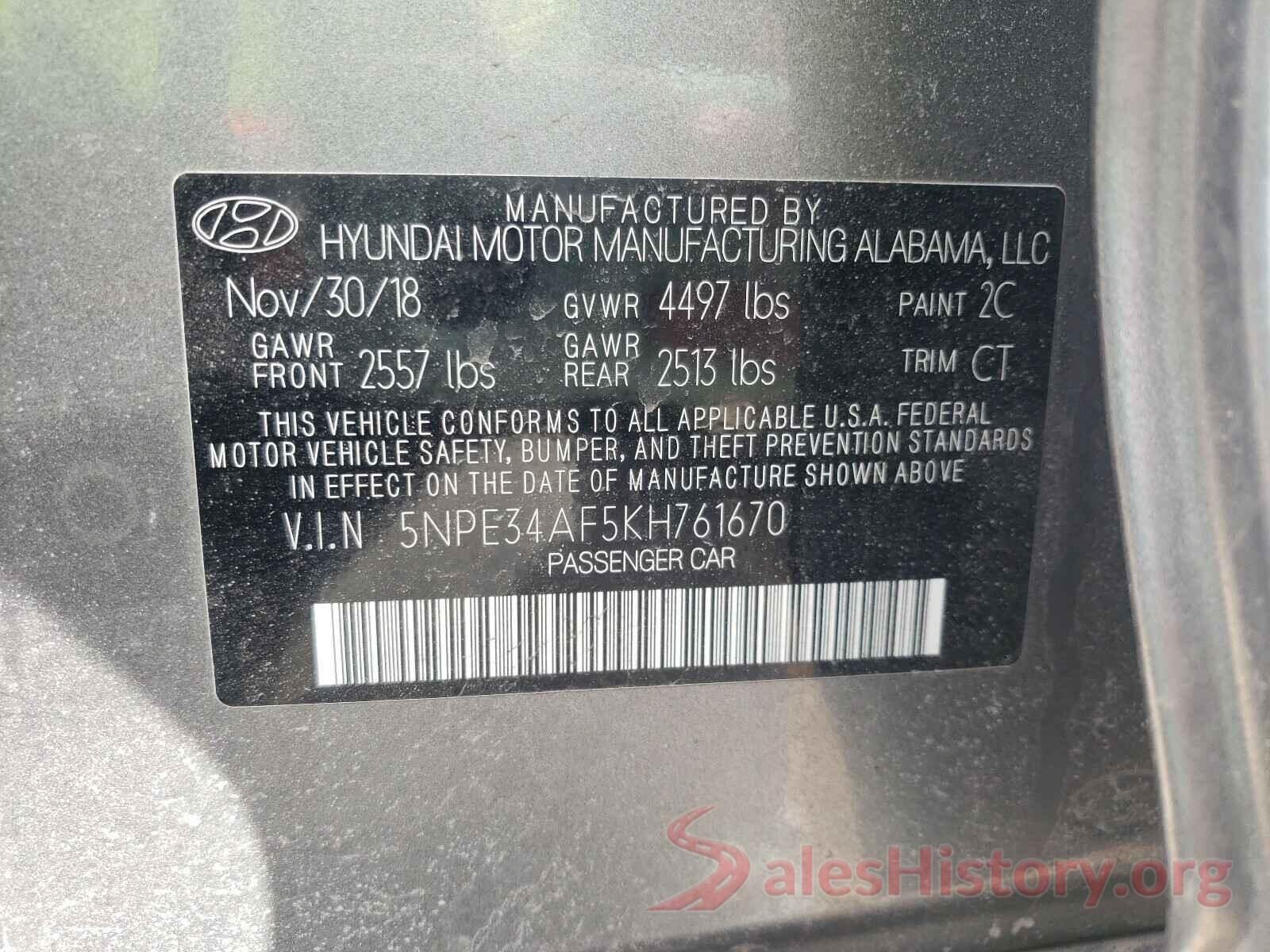 5NPE34AF5KH761670 2019 HYUNDAI SONATA