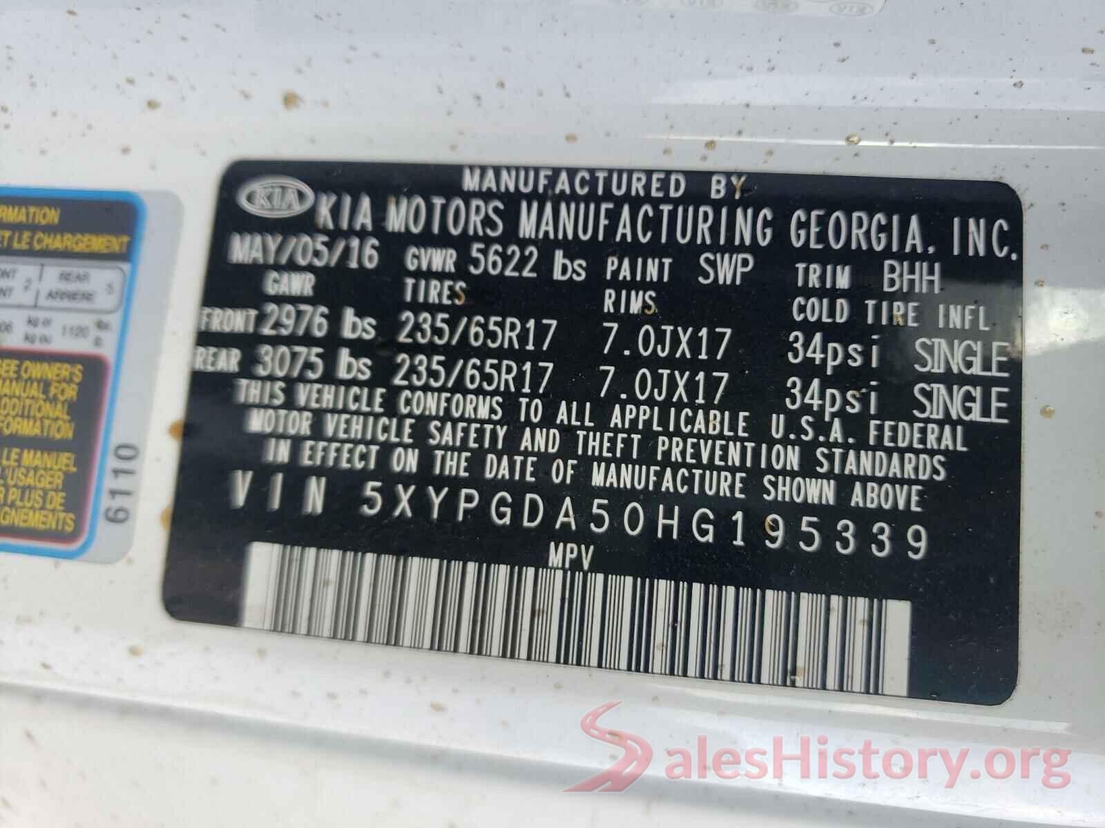 5XYPGDA50HG195339 2017 KIA SORENTO