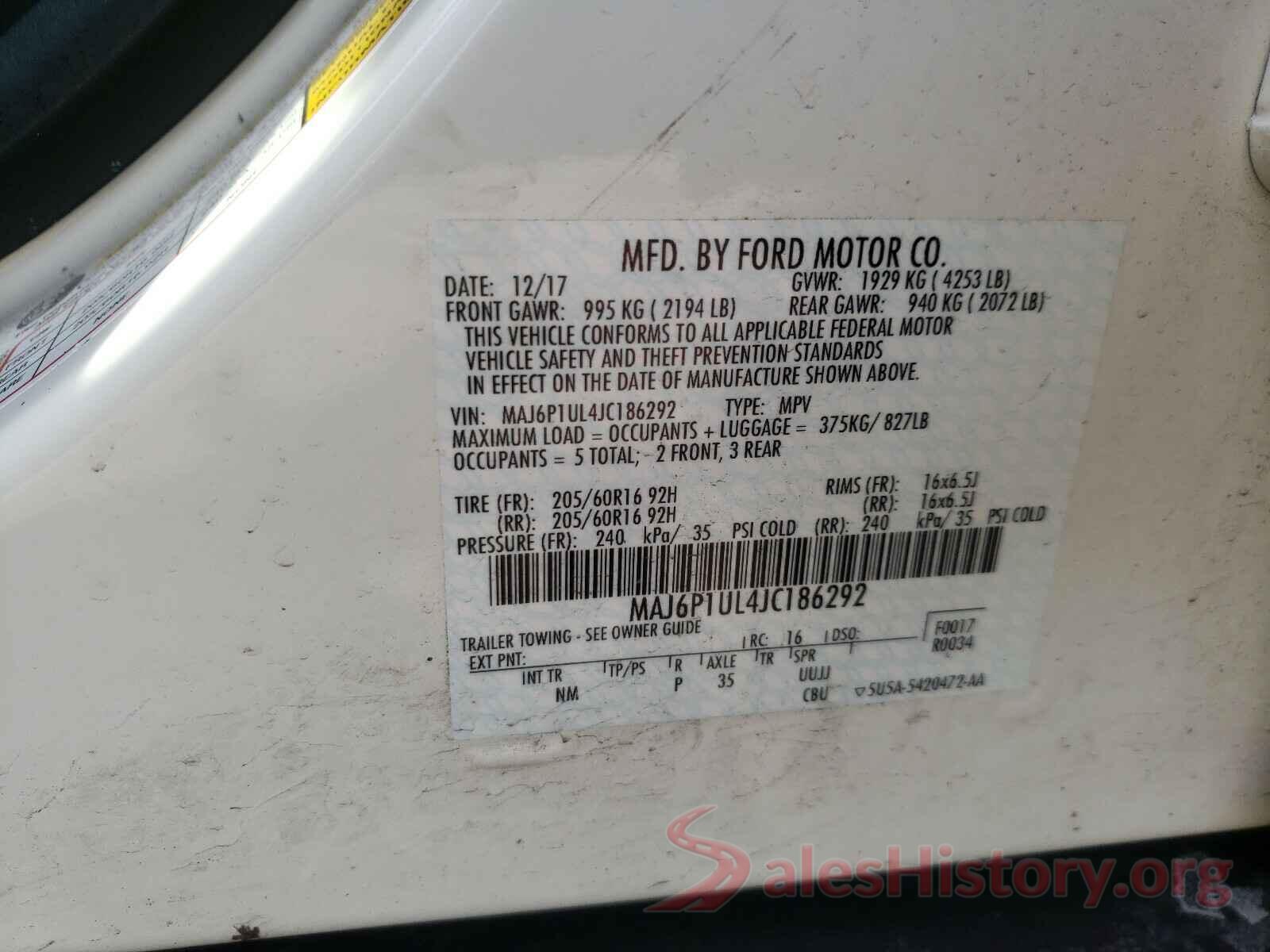 MAJ6P1UL4JC186292 2018 FORD ALL OTHER