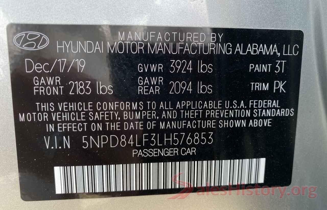 5NPD84LF3LH576853 2020 HYUNDAI ELANTRA