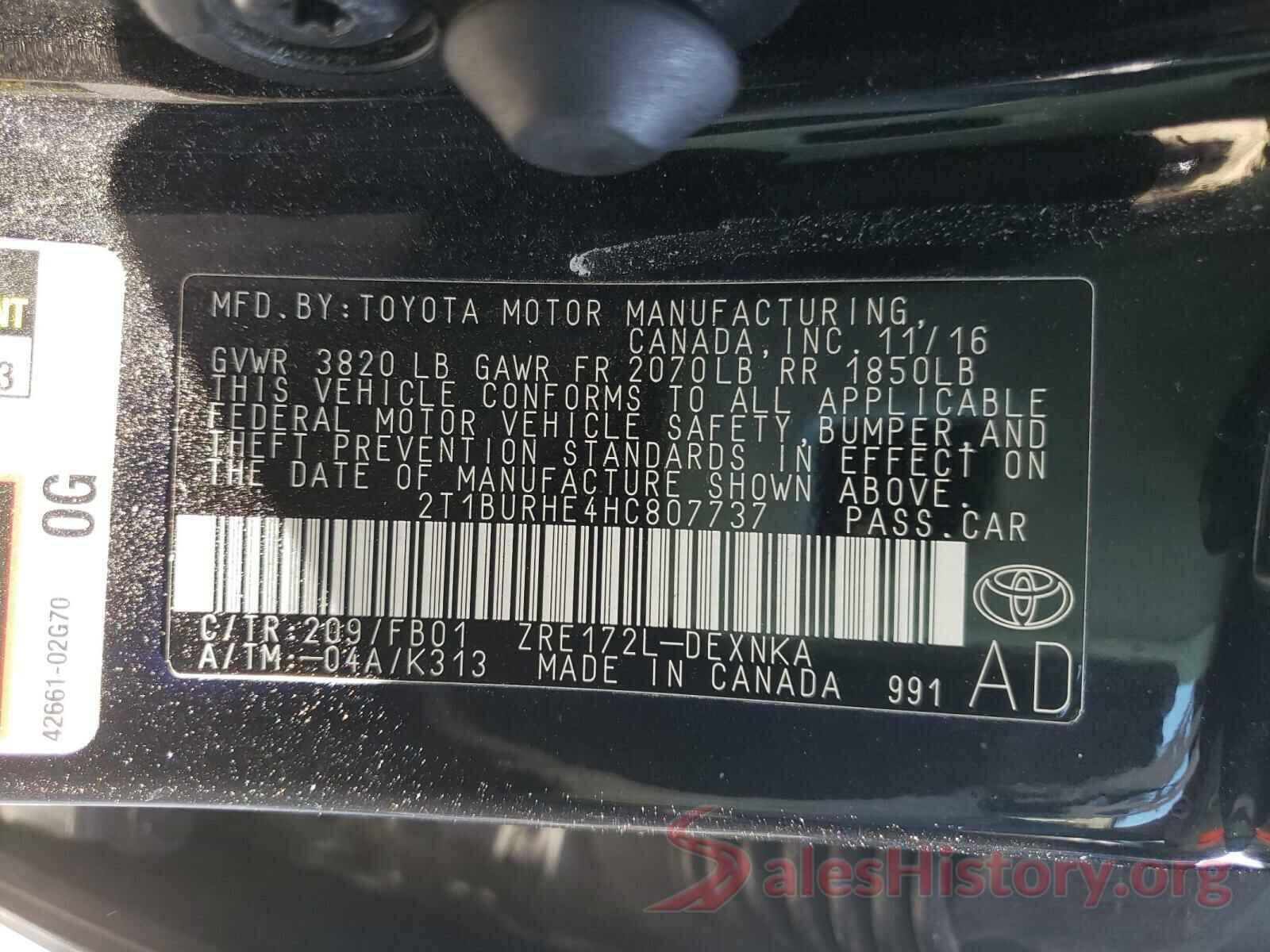 2T1BURHE4HC807737 2017 TOYOTA COROLLA