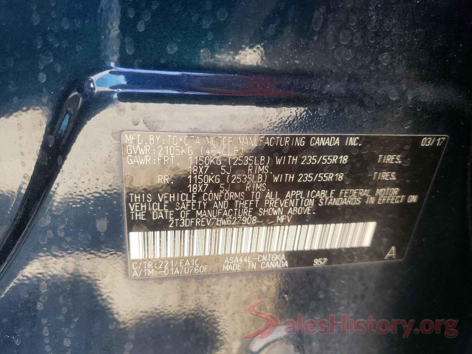 2T3DFREV7HW627908 2017 TOYOTA RAV4