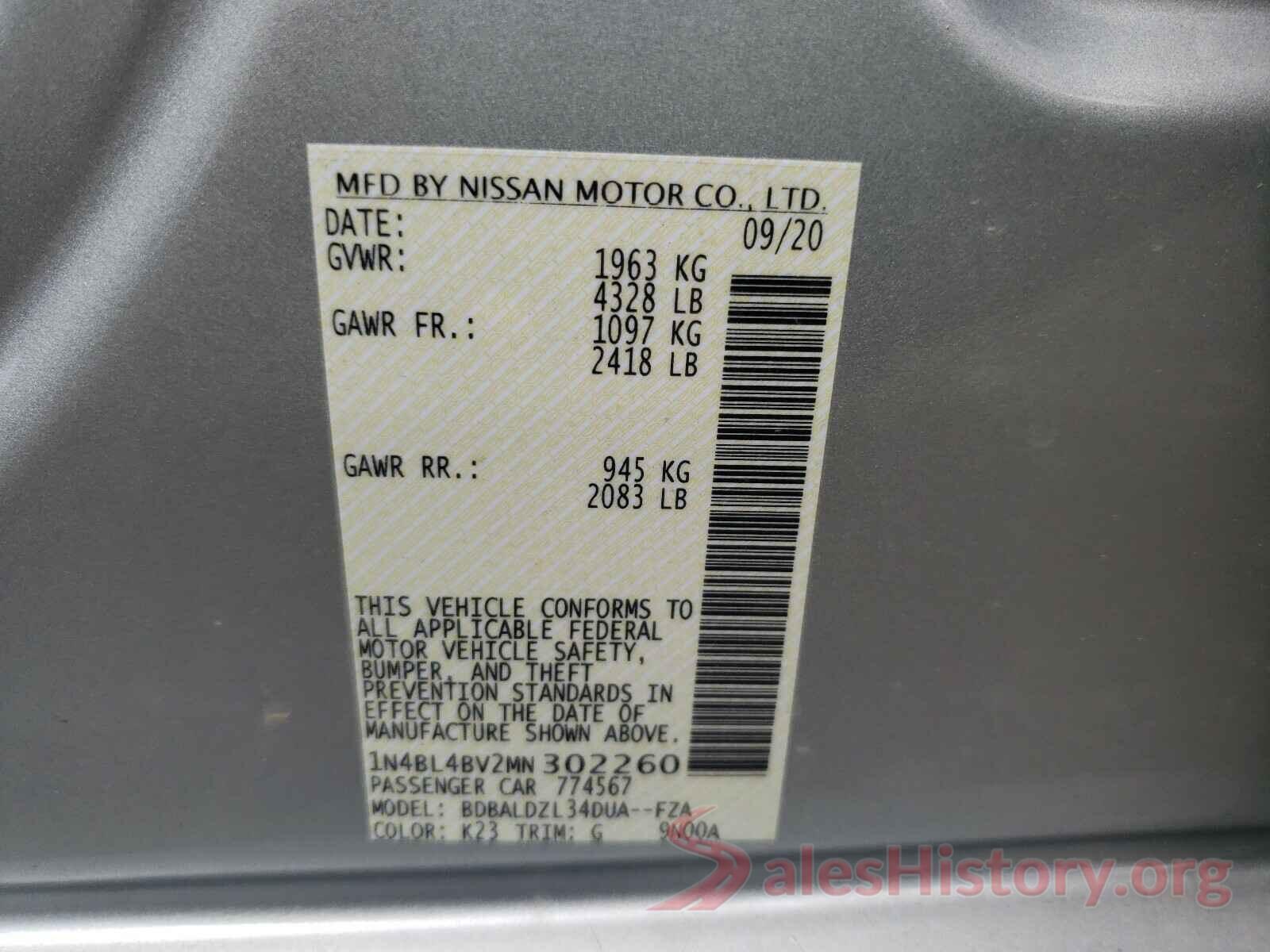 1N4BL4BV2MN302260 2021 NISSAN ALTIMA