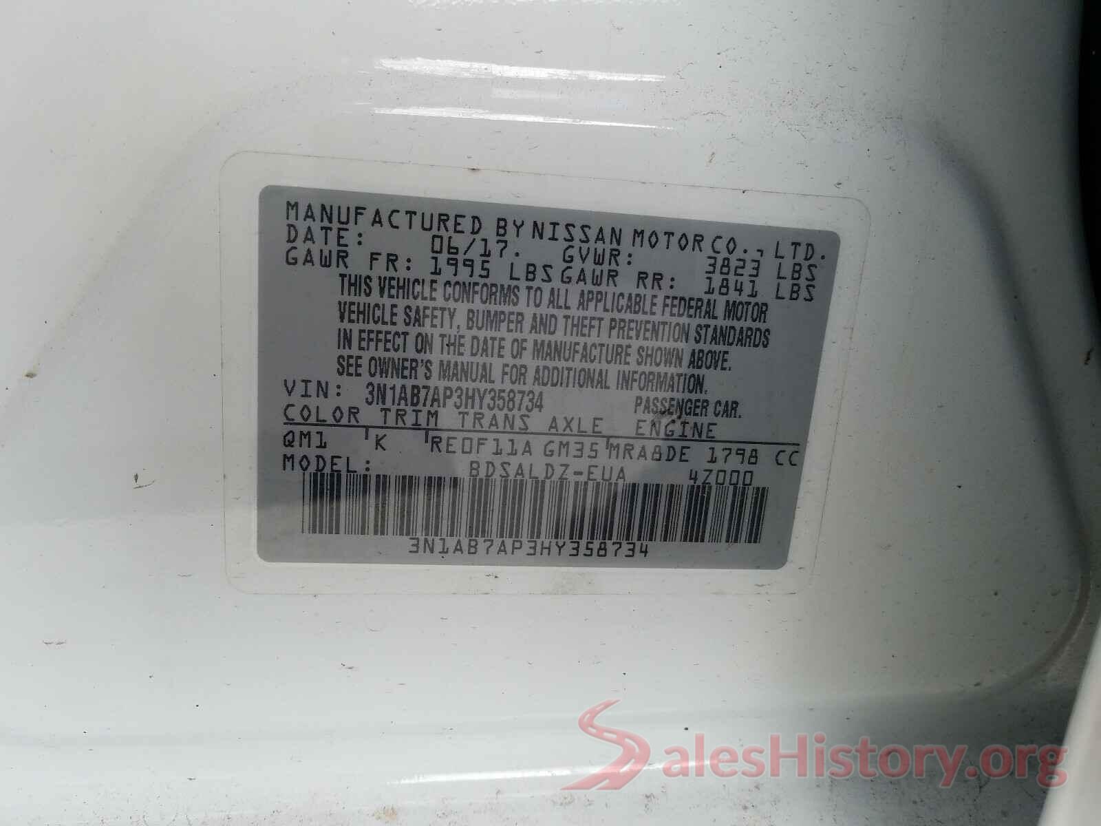 3N1AB7AP3HY358734 2017 NISSAN SENTRA