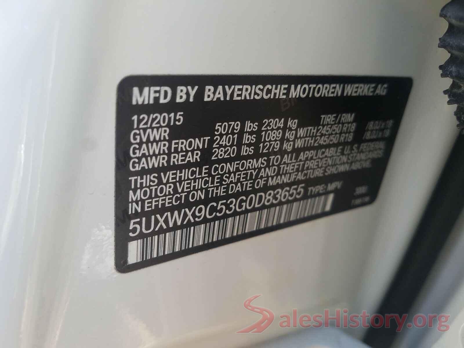 5UXWX9C53G0D83655 2016 BMW X3