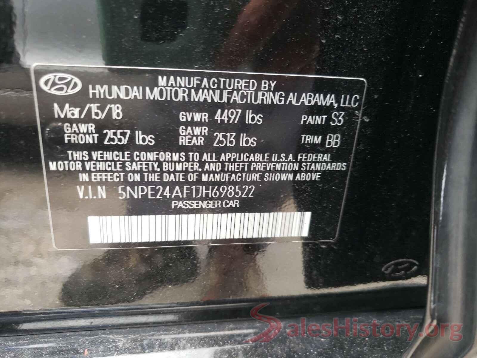 5NPE24AF1JH698522 2018 HYUNDAI SONATA