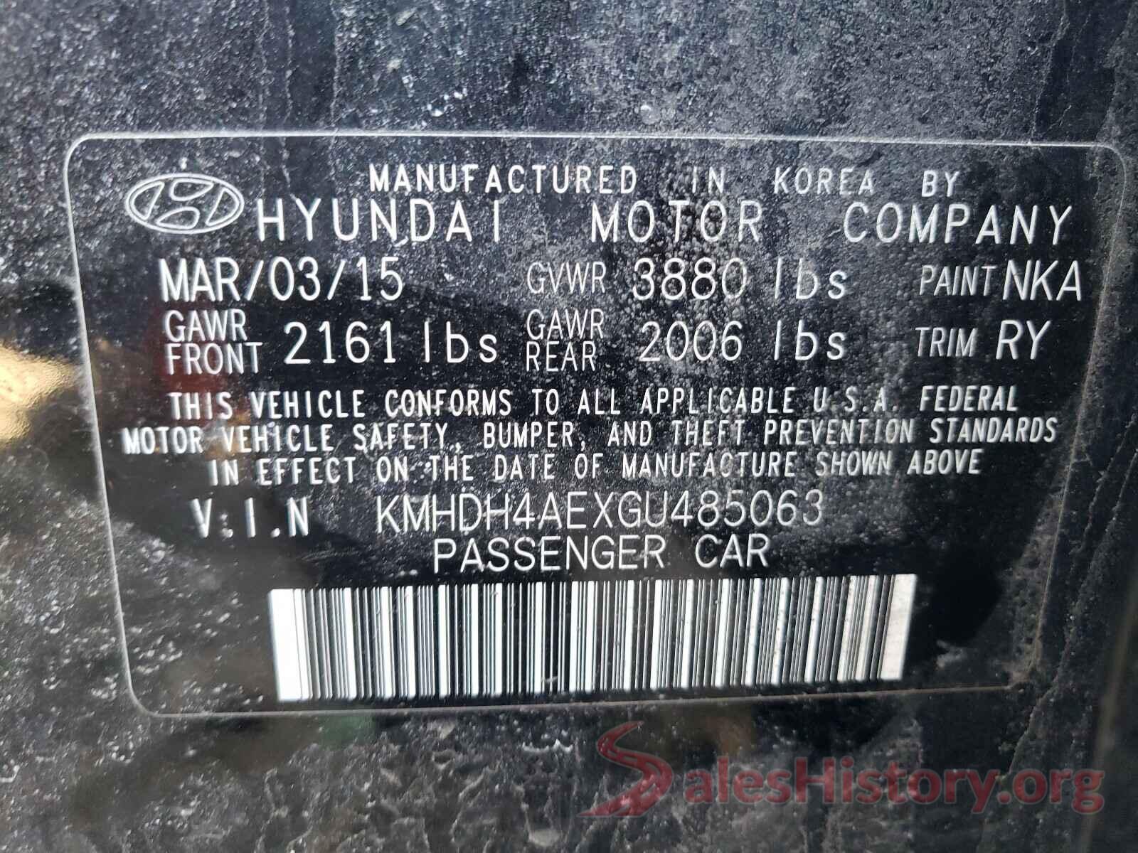 KMHDH4AEXGU485063 2016 HYUNDAI ELANTRA