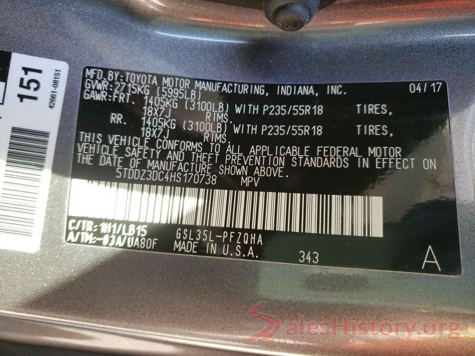 5TDDZ3DC4HS170738 2017 TOYOTA SIENNA